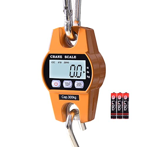 Fuzion Hanging Scale 660LB - Heavy Duty Crane Scale with Aluminum Body | Stainless Steel Hook, Hold/Tare Function, Large Display, Digital Hanging Scales for Weighing Animals, Hays, Fish, Luggage - color: Tropical Orange, size: 660LB