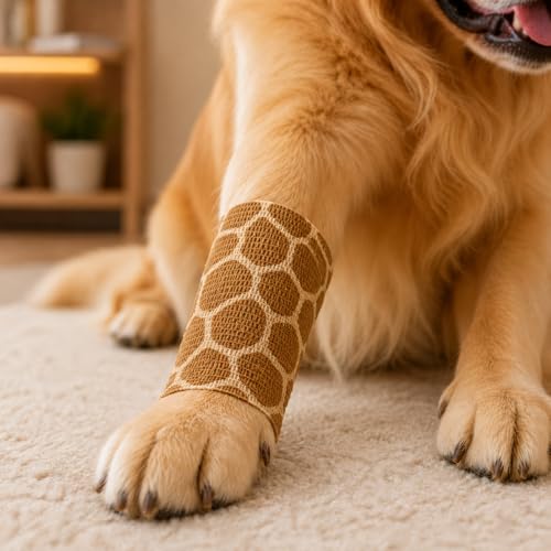 Premium Pet Vet Wrap — Non-Stick to Fur Self Adherent Bandage Wrap for Dogs, Cats & Horses, Breathable Cohesive Tape for Wounds, Paws & Legs, Animal Print Design - Pack of 2 - color: Giraffe Print