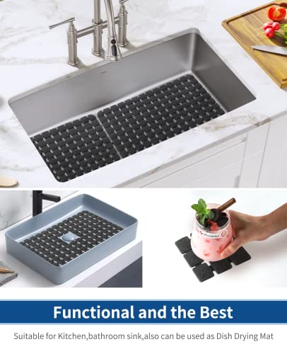 Bigli Sink Mat Protectors for Stainless Steel/Ceramic Sinks, 2 Pack 15.7x11.8 inches, PVC, Fast Draining (Black) - color: Black
