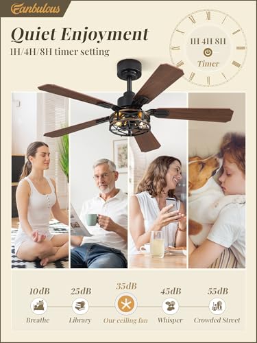 Fanbulous 42 Inch Farmhouse Rustic Caged Ceiling Fan with Lights, 2 Pack | Double-sided Color Blades , APP/Remote Control ,6-speed Wind & Reversible Function, Quiet, Timer, Black - color: Black