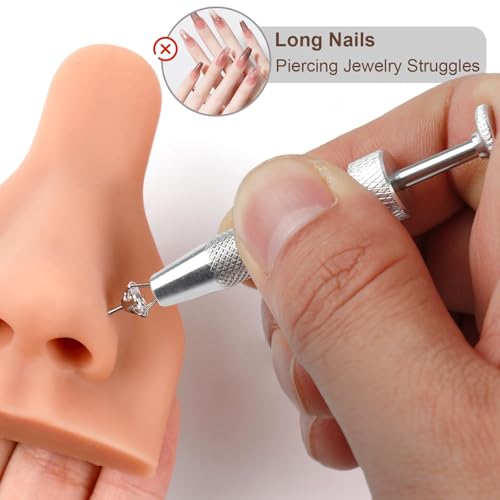2Pcs Piercing Ball Grabber Tool for Changing Jewelry, Stianless Steel Flat Back Earring Applicator Internally Threaded Push Pin Piercing Grabber Tool - color: Silver-B-2pcs