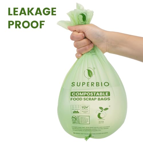 SUPERBIO 2.6 Gallon Flat Top Compostable Food Waste Bags, 100 Ct, 2 Pack | 9.84L, Food Scrap Bags, BPI Certified and OK compost HOME - color: 2.6 Gallon Flat Top, 200 Count (2 Pack)