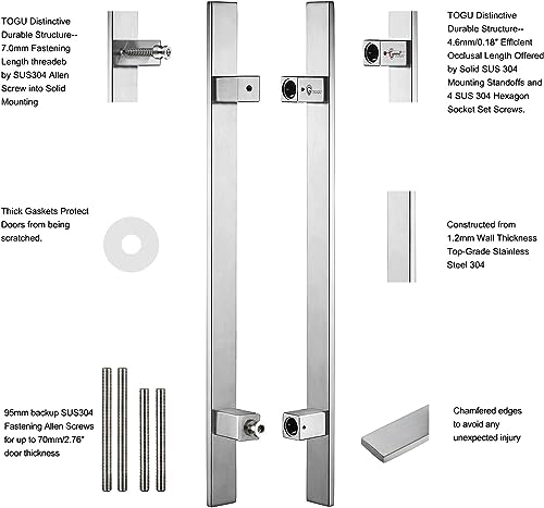 TOGU TG-6018 24 inches Solid Standoffs Heavy-Duty Commercial Grade-304 Stainless Steel Push Pull Door Handle/Barn Door Pull Handle/Glass Pulls, Full Brushed Stainless Steel Finish
