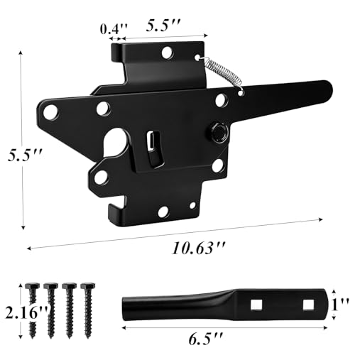 Tebery Self-Locking Gate Latch Heavy Duty, Automatic Post Mount Door Gate Lock for Fence, Weatherproof Steel Yard Gates Latch Hardware for Garden, Barn, Farm, Outdoor Fences, Black