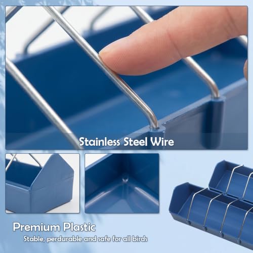 4 Pack Large Size Pigeon Feeder 11 Slot Plastic Thick Container Trough Dish Food Dispenser Less Waste with Removable Steel Wires for Pigeons Quails Birds Chicks Ducklings Poultry (Length, 23.6 inches)