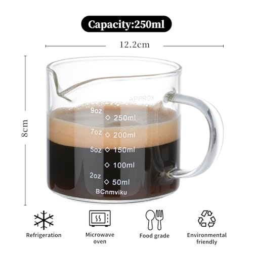 Espresso Cup Measuring Cup Triple Pitcher Milk Cup 250ML/8.5OZ Espresso Cups with Handle Shot Glass with V-Shaped Mouth Milk Frothing Pitcher (Single mouth) - style: Single mouth