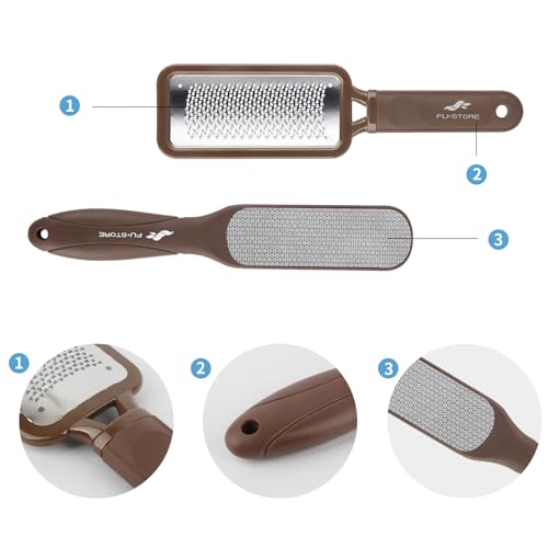 Fu Store 2 Pack Foot Files Callus Remover Foot Rasp Dual Sided Foot File | Stainless Steel Surface Pedicure Tools Professional Scrubber Premium for Feet Care Remove Hard Skin - color: Brown
