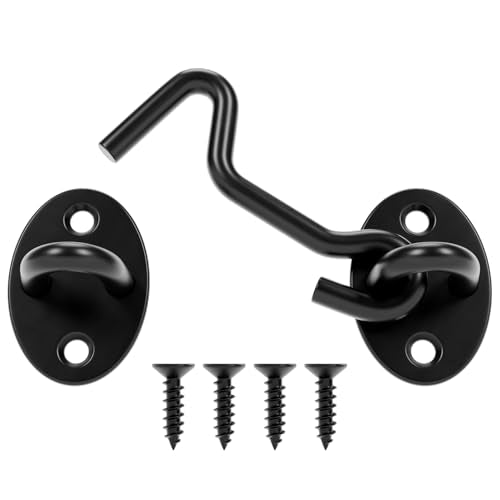 3 Inch Hook and Eye Latch, Privacy Eye Hook Latch for Sliding Door/Barn Door, Black Sliding Door Lock with Screws for Window, Cabin Hooks, 1 Pack - size: 3 Inch