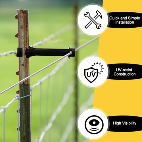 Pangda 200 Pcs 5 inch Snap Type Insulator Electric Fence T Post Insulators Extended Snug Fitting T Post Electric Fence Wire Clips for Agricultural and Ranchers (Black) - color: Black