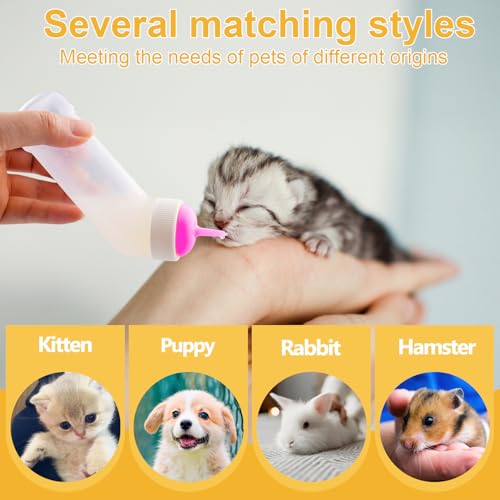 Kitten Nursing Nipple with Syringe, Wide Mouth Angled Puppy Feeding Bottles, with Ventilation Valve Resistant Tearing for Puppies, Kittens, Rabbit, Small Wildlife (M Nipple,Pink) - color: Pink, size: Model 2
