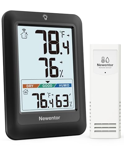 Newentor Indoor Outdoor Thermometer Wireless with 24H/48H/ALL-TIME High Low | Big Number 4" Display, Inside Outside Temp & Humidity, Comfort Indicator, Weather Station for House Patio, Black, 1 Sensor - color: Black, size: with 1 sensor