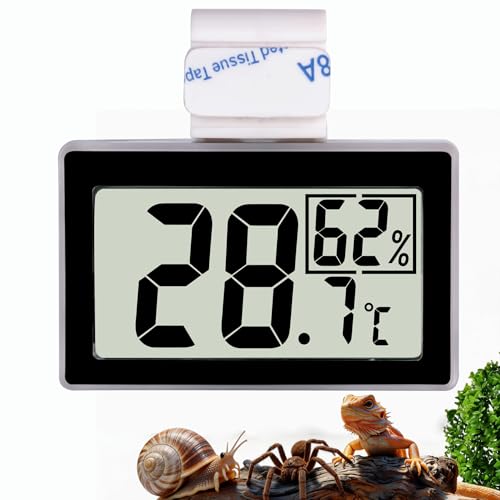 Digital Reptile Thermometer for Tank, Temperature and Humidity Monitor with Probe, Terrarium Thermometer Hygrometer for Gecko, Crested Gecko, Snake, Bearded Dragon Tank Accessories - color: Black