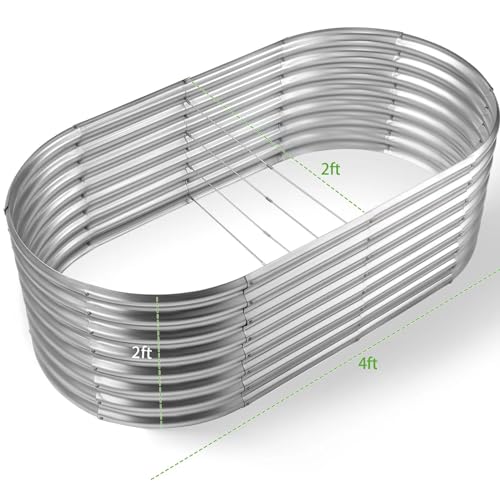 Land Guard 24“ Tall Galvanized Raised Garden Bed Kit, Galvanized Planter Garden Boxes Outdoor, Oval Large Metal Raised Garden Bed for Vegetables (Classic Silver, 4×2×2ft) - color: Classic Silver, size: 4×2×2ft