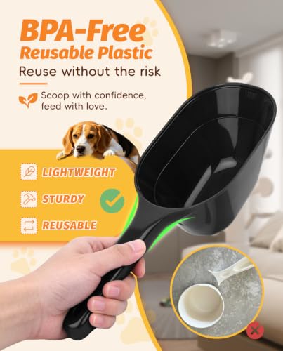 2 PACK Dog Food Scoop,1 Cup Capacity Pet Food Scoop For Dog and Cat (Black) | Clear Markings for Precise Measuring 1/2 and 1 Cup Line, Dishwasher Safe,Plastic,Portable and Sturdy - color: Black