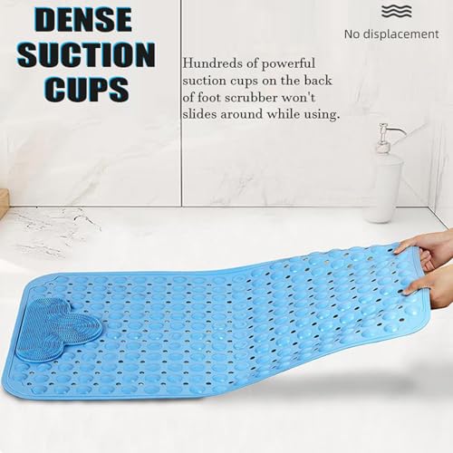 Bath and Shower Safety Mats with Foot Massage,Large Foot Scrubber Mat in Shower,Non Slip with Suction Cups for Bathroom Stall and Tub Floor,Foot Clean and Massage Feet Without Bending Over (Blue) - color: Blue