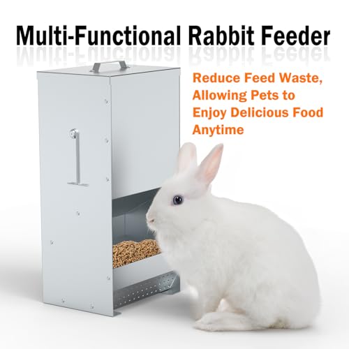 Metal Rabbit Feeder, 5-Pound Capacity Rabbit Feeder, Outdoor Small Animal Feeder for Rabbits, Chicks, Cats, Guinea Pigs, Free Large Capacity Small Animal Water Bottle