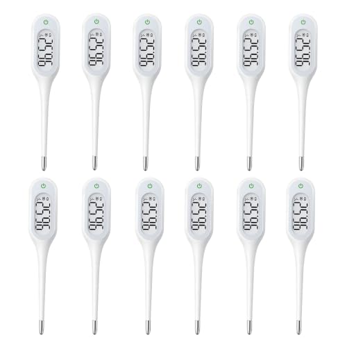 8 Second Basal Thermometer for Adults & Kids, Accurate & Safe, Pack of 12 | Fever Alarm and Memory Recall, Oral, Ovulation or Underarm Use - size: 12 Pack