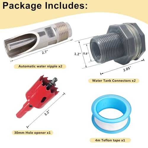Automatic Pig Nipple Waterer Set with PVC Tank Connectors for Barrel Kit - 2pcs Stainless Steel Nipples for Sows, Piglets, Goats - Includes Installation Hole Opener - color: PVC, size: 2PCS