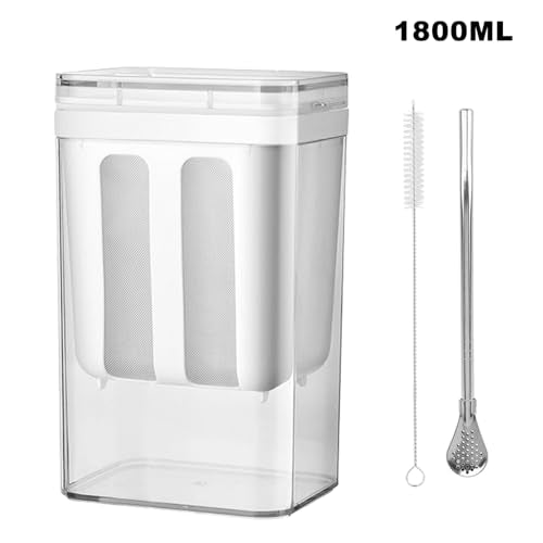 1800ml Greek Yogurt Maker & Strainer with Straw Spoon, Brush & Mesh Bag | 1.9Qt Multi-use strainer with fine mesh bag & lid. Makes yogurt, nut milk, juice, kefir & tofu. Straw spoon & brush included. - size: 1800ML