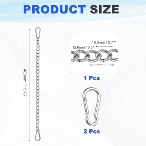 PATIKIL Gate Chain Lock, (15.8Inch, Silver) (1Pcs)304 Stainless Steel Hanging Chain Lock for Stall Barn/Cabinet/Fence/Hammock/Pet Cages - size: 15.8Inch