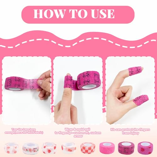LUOHECAM 8 Pack Thimble Tape for Hand Sewing Nail Finger Protectors for Sewing Self Adhering Bandage Wrap No Residue Breathable Knitting Craft DIY Sewing Tools Dog Bandage Wrap(Pink) - color: Pink