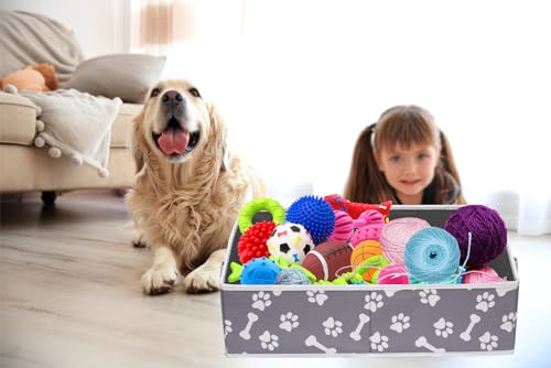 Dog Toy Basket Large Dog Toy bin Dog Toy Box Storage Box - Foldable Fabric Trapezoid Organizer Boxes with Handle, Collapsible Basket for Dog Toys (Bone Claw) - color: Bone claw, size: Large - Dog Toys