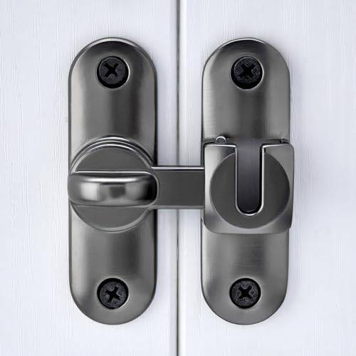 Grey 90/180 Degree Barn Door Latches,Flip Gate Lock | Zinc Alloy Flip Gate Latches,Right Angle Door Lock,for bedroom,garage,sliding door,window,cabinet,drawer,pet enclosures - color: Gray