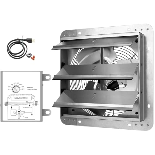 Simple Deluxe 7 Inch Wall Mounted Shutter Exhaust Fan with Temperature Controller and Power Cord Kit, Aluminum, 1600 RPM, 760 CFM, for Attic, Garage, Louvered Vent, Plant, Greenhouse, Silver - size: 7 Inch