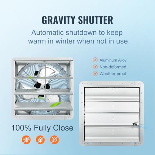 VEVOR 16 Inch Shutter Exhaust Fan Wall Mounted Automatic Louvers Silver, Sturdy Steel Housing, 2438 CFM Low Noise, AC Motor, Ventilation and Cooling for Attic, Garage, Barn, Greenhouse, Workshop - size: 16 Inch