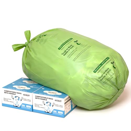 13 Gallon Compostable Trash Bags with Handles, 128 Count, 4 Boxes | 0.9 mil tall kitchen compost bags with handles for food scraps. Four boxes of 32 bags for 128 bags total - color: 13Gal 128Pcs