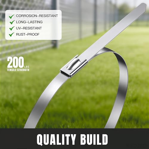 Cable Tie Gun Kit, 201-Piece Set 11.8 Inch 304 Stainless Steel | Includes 200 Ties with Tightening Tool for Chain Link Fence, Chicken Coop, Farm, Garden and Outdoor Installation Projects
