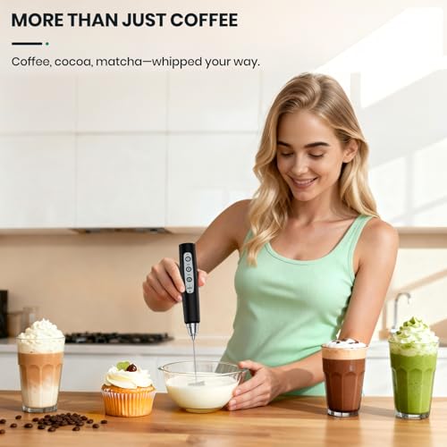 Colarlemo Milk Frother Handheld Rechargeable with Stand, Frother Wand Drink Mixer Electric Whisk for Coffee, Detachable With 3 Stainless Whisks, Hand Mixer for Lattes, Cappuccino, Matcha, Egg, Black - color: Black, style: with stand