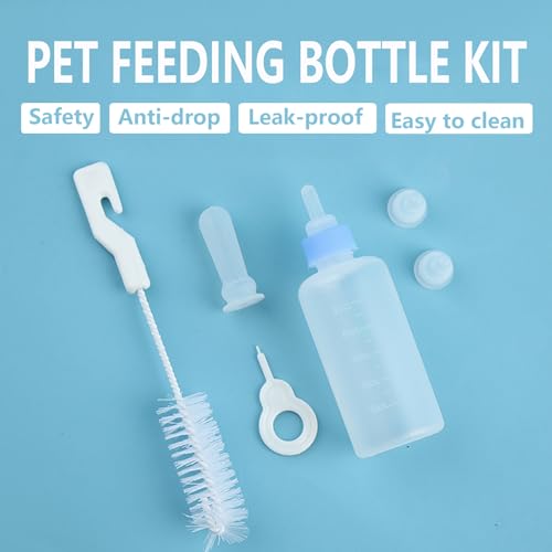 Pet Nursing Bottle Kits and 5ml Liquid Dropper, Pet Feeding Tool, Replacement Silicone Nipple Cat Feeding Bottle for Newborn Kittens, Small Animals - color: Blue