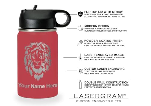 LaserGram Personalized 12oz Water Bottle, Horse (Maroon) | Engraved Gift, Vacuum Insulated Stainless Steel, Flip-Top Straw Lid, Laser Engraved With Your Name - color: Maroon, size: 12 Ounces