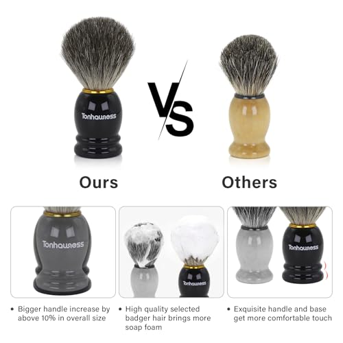 Badger Hair Shaving Brush With Wood Handle, Goat Milk Shaving Soap, Dual-ring Base Stainless Steel Shaving Stand Holder and 3 Layers Shaving Bowl for Men's Wet Shaving (Black With Badger Hair) - color: Black With Badger Hair