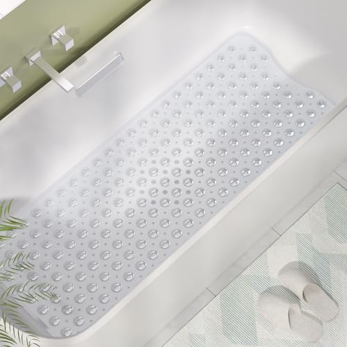AmazerBath Shower Mat Non Slip 40 x 16 Inches, Shower Stall Mats with Suction Cups and Drain Holes, Non Slip Bath Mat for Tub for Elderly & Kids, Clear - color: Clear, size: 40" x 16" (Rectangular)