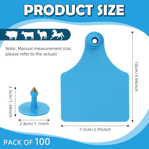 Blank Cattle Ear Tags 100PCS TPU Oversize 4.1x3 Inch Livestock Tags | Identification Tags for Cows Calves Cattle Goats Sheep Pigs Hog Fade Resistant Farm Animal Management (Blue) - style: Blue