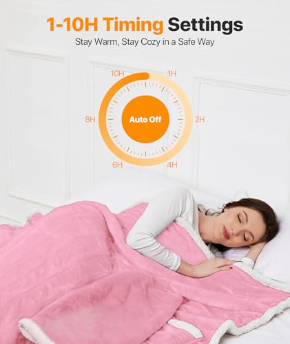 SIHOHAN Heated Throw Blanket with Foot Pockets for Women | Flannel & Sherpa, 8 Heat Levels & Timer, Portable for Home Office Travel, Machine Washable, Pink - size: 50*70 Pink