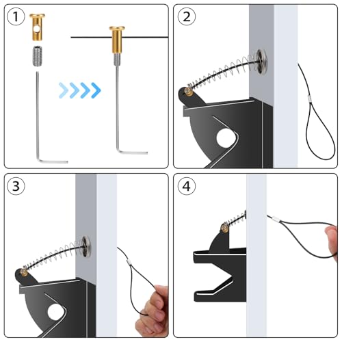 2 Sets Gate Latch Cable Pull String, Black Gate Latch Pull Cord with Gate Latch Spring Door Latch Opener Adjustable from 2-6 inch for Metal Wooden Fence Garden Backyard