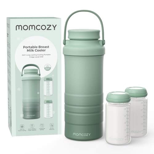 Momcozy 22oz Portable Breastmilk Cooler for 24H Outdoor, Newborn Essentials | 24 Hours & 360° Surrounded Cooling, 2 Extra Baby Bottles for Better Storage, Life Saver for Working Mom, Hassle-Free Cleaning - color: Green