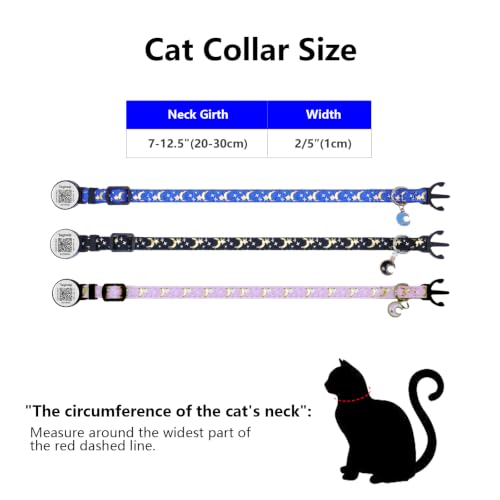 2 Pack Stars and Moon, Solid & Safe Safety Plaid Kitten Collars with QR ID Tag for Girl Boy for Cats, Pet Collar, Breakaway Cat Collar,Silent, Lightweight,Durable QR Code Pet ID Tags (Black&Blue) - color: Star & Moons - Black & Blue