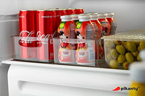 Pikanty Clear Refrigerator Organizer Bin with Handles — 11 Inch Compact Stackable Fridge and Pantry Storage Container for Snacks, Yogurt, Condiments, Dishwasher Safe, Made in USA - style: Organizer Bin Medium