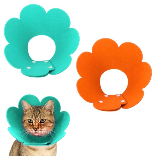 Felt Cat Recovery Collar, Cute Flower Cat Recovery Collar Adjustable Recovery Cones (2Pcs, M 8.7-9.8inch, Orange/Sky Blue) for Small Dogs Kittens Cats - color: Orange/Blue, size: M（2.5-4.5 KG/5.5-9.9 lb）