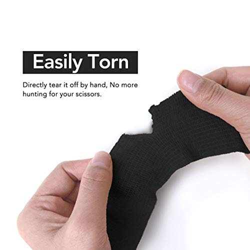 RISEN Cohesive Bandage 2” x 5 Yards, 6 Rolls, Self Adherent Wrap Medical Tape, Adhesive Flexible Breathable First Aid Gauze Ideal for Stretch Athletic - color: Black