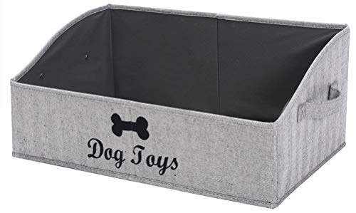dog toy basket Large dog toy bin dog toy box storage box - Foldable Fabric Trapezoid Organizer Boxes with Handle, Collapsible Basket for Dog Toys (Striped Gray-DOG) - color: Striped Gray, size: Large - Dog Toys