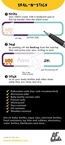 Bottle Labels, Write-On, Self-Laminating, Waterproof Kids Name Labels for Baby Bottles, Sippy Cup for Daycare School, Dishwasher Safe (Animal Friends), Made in The USA - color: Animal Friends