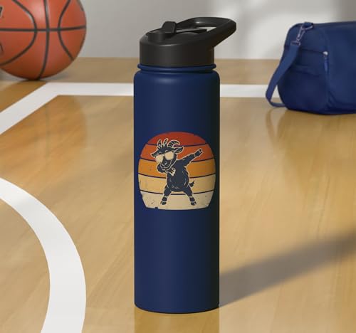 Dabbing Goat Funny Farm Animal Kids Retro Sunset Cool Stainless Steel Insulated Water Bottle - color: Navy Blue