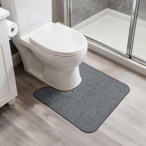 Bosap Toilet Rugs U Shaped Bathroom Rug,Machine Washable Non Slip Quick Dry Super Absorbent Ultra Thin Toilet Mats for Bathroom Toilet.Dark Grey,1'8"x2'(20x24inch) - color: Dark Grey, size: 1'8" X 2' (U-shape)