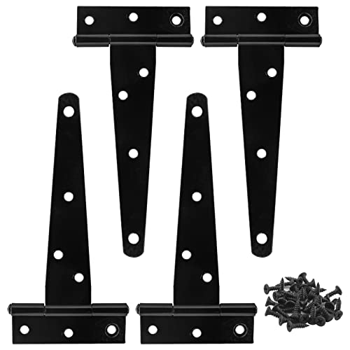 Murtenze 4Pack 5 Inch Black T-Strap Shed Hinge,Barn Door Hinges Heavy Duty Gate Strap Hinge T Hinges for Barn Door, Shed or Wooden Fences | 4Pack - color: Black, size: 5 Inch - 4Pack