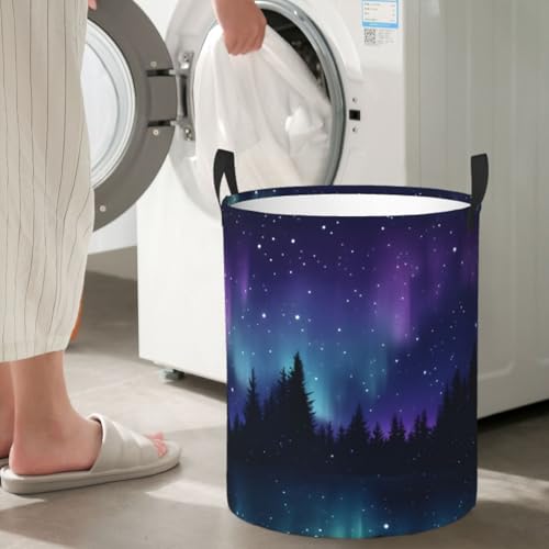 Laundry Basket Starry Night Collapsible Large Capacity,Dirty Clothes Basket Durable Lightweight Hamper With Handles Ideal For Clothes,Toys Home Organization size19.6"L x 15.7"W,63L - color: starry